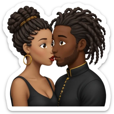 black boyfriend with dreadlock kissing black girl with curly bun sticker