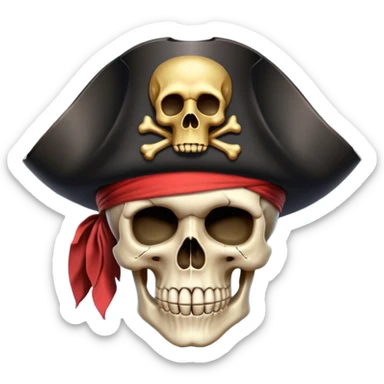 pirate hat object icon, black tricorn hat, skull symbol (no text), 3D cartoon, mobile game icon style, centered, clean background, no text, no watermark
 sticker