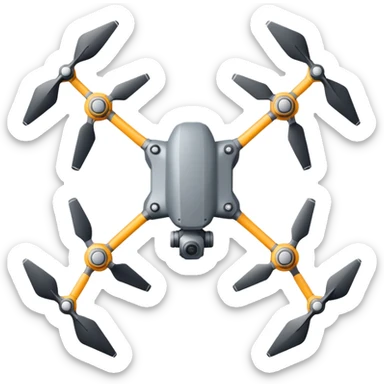 Hexacopter icon, top-down view, symmetrical 6-arm drone, minimalistic thin line art, flat design, isolated on white. sticker