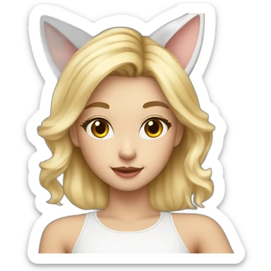 cute blonde girl with a white tail and cat ears taking selfie  sticker