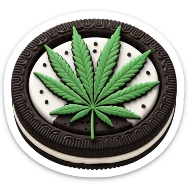 black and white oreo cookies with cannabis leaf sticker