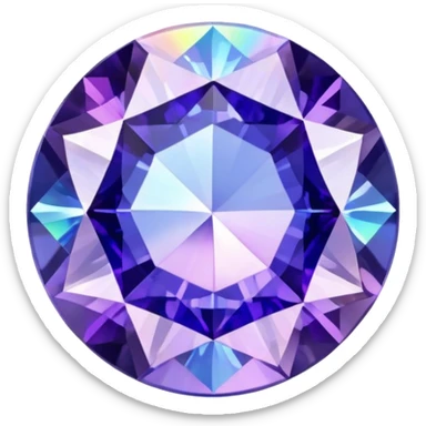 Precision round cut tanzanite with lavender-blue color flash and holographic rainbow effect sticker