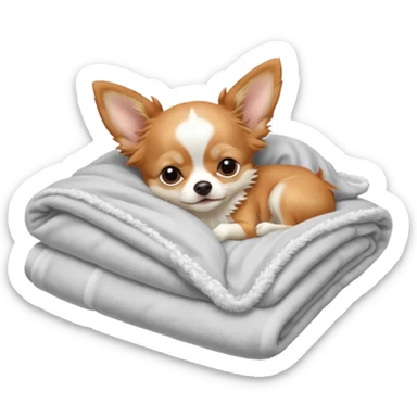 Long haired chihuahua, beige/redhaired, pale head, with white chest and white socks, head without white, sleeping cutely under blanket sticker
