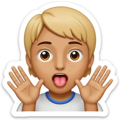 tounge sticking out and hands to the side of face like it is opening something sticker