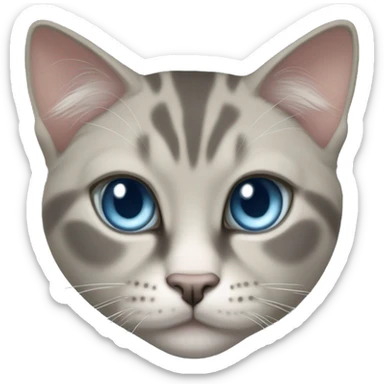Thai breed cat with a warm cream body, dark gray face, ears, and paws. Short fur, sharp ears, and striking light blue eyes with an intense gaze. sticker