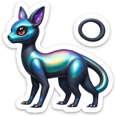 Sparkly Shiny Iridescent Colorful Exotic Duskull-Salandit-Umbreon-Fakémon-hybrid-creature (full body)  sticker