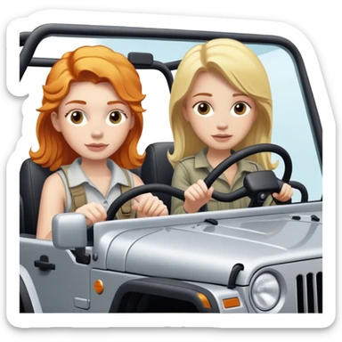 Ginger driving silver jeep with blonde girl in passenger seat sticker