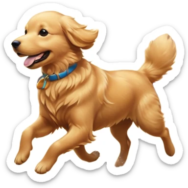 A Golden Retriever running on a beach at sunset, fur blowing in the wind, joyful expression. Motion capture, golden hour lighting, realistic water reflections. sticker