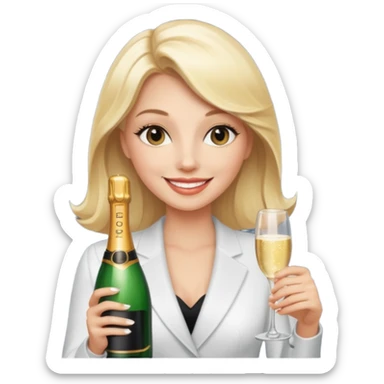 Glamorous blonde lady holding champagne bottle sticker