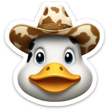 Duck wearing a cow print cowboy hat  sticker