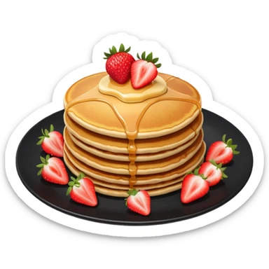 Pancakes with strawberries in a black plate sticker