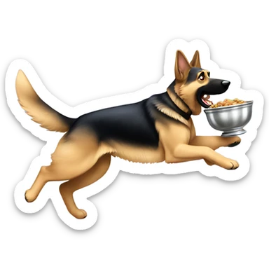 German Shepherd chasing a silver bowl sticker