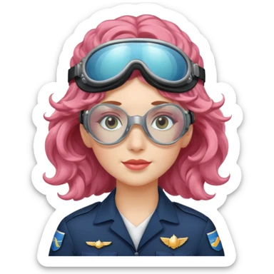Flight Officer Lila – wavy rose-hair pilot with mirrored goggles sticker
