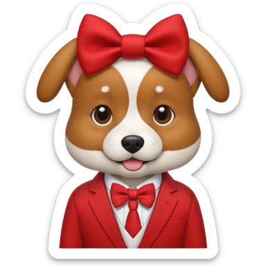 dog with bow in red suit. sticker