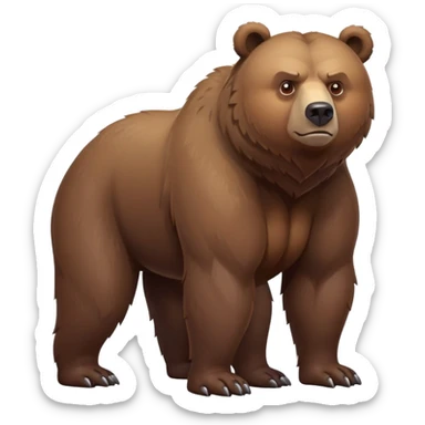 Serious-looking realistic brown bear on all four legs with stern expression, intimidating gaze, realistic features, minimalist emoji style sticker