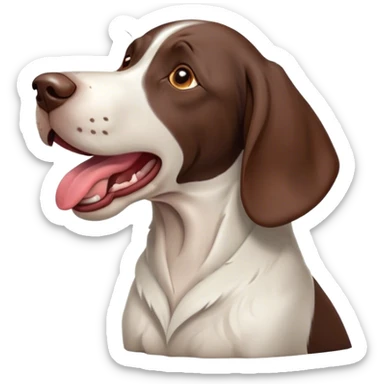 Cinematic Cute Yawning German Pointer Portrait Emoji, Head tilted slightly with a dramatic, wide-open yawn, revealing a sleek liver and white coat with a crisp finish, floppy ears slightly drooping, round brown eyes barely open in drowsy contentment, Simplified yet irresistibly adorable features, highly detailed, glowing with a soft, cozy glow, high shine, relaxed yet expressive, stylized with a touch of whimsy, bright and endearing, soft glowing outline, capturing the essence of a sleepy yet affectionate hunter, so drowsy it feels like it could stretch out of the screen and curl up for a nap! sticker
