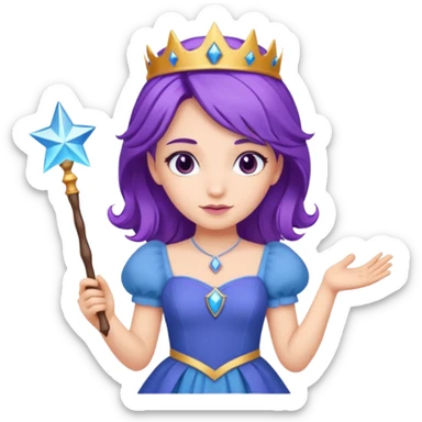 Princesses with Magic Wand in Purple Hair, blue dress sticker