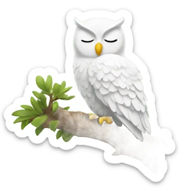 Snoozing white owl on a tree sticker