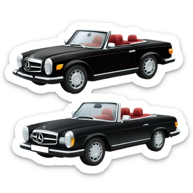 Black Mercedes Cabrio sito one blinde hai and one work red hair sticker