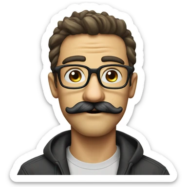 Mustache crooked teeth wide eyes big nose with glasses low taper fade man sticker