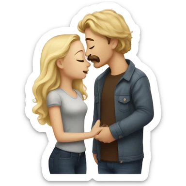 Blonde haired girl and brown moustache and hair guy kissing sticker