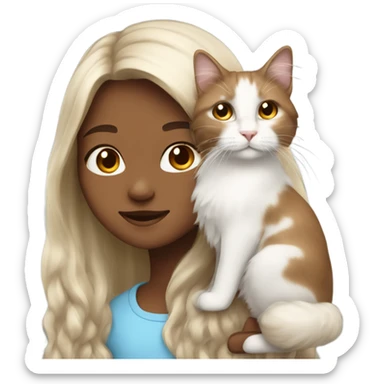 girl long hair brown with white cat angora sticker