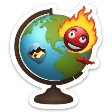 globe on fire grabbed by a puppet master sticker