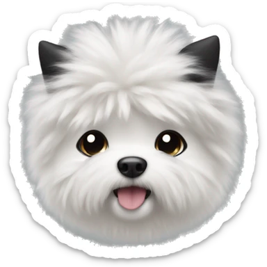Little dog with White Fluffy fur and One black ear  sticker