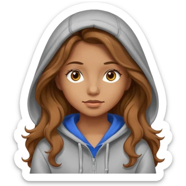 Girl with long and light brown hair and wear hoody and her hai is somethig betwwen curly and stright and her eyes is same color with her hair  sticker