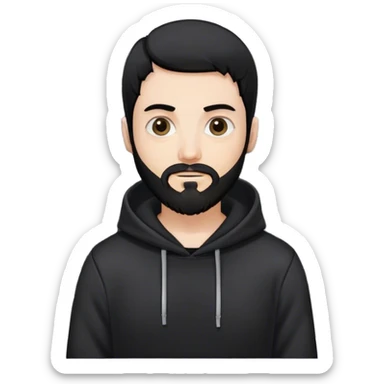 hackeur blanc cheveux noir barbe et capuche noir à côté d'un server sticker