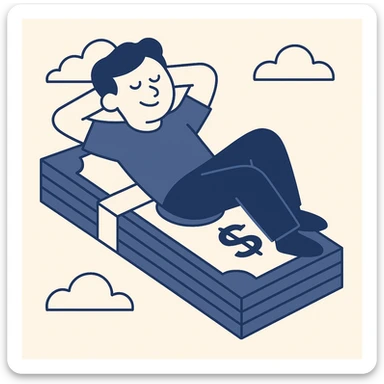 happy person napping on mattress of money sticker