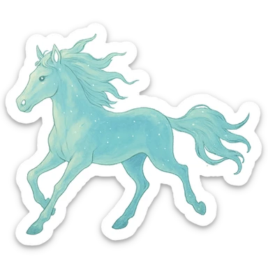 silver spirit horse running, glowing ethereal, mystical, magical, in ghibli style sticker