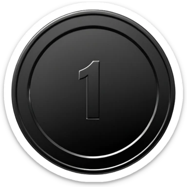 Emoji icon of a black coin with engraved number 1, minimalist style, isolated sticker