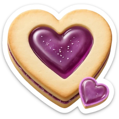 Realistic shortbread cookie in the shape of a heart with mauve jelly middle filling and sprinkled powder sugar on top. sticker