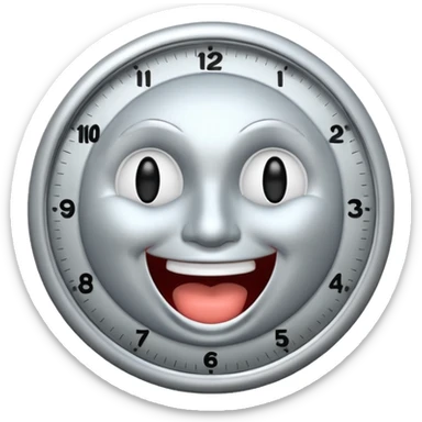 a clock with a face laughing extremely with it’s eyes closed sticker