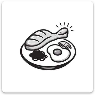 A plate with various protein foods arranged neatly: meat, egg, beans, tofu, and yogurt. sticker