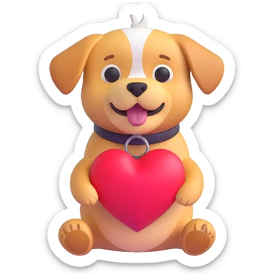 3D emoji-style icon combining a playful and friendly dog and a heart, suitable for a tab icon sticker