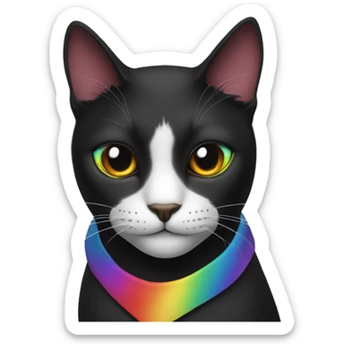 a black cat with a rainbow outline, it is wearing a red solid bandana around its neck sticker
