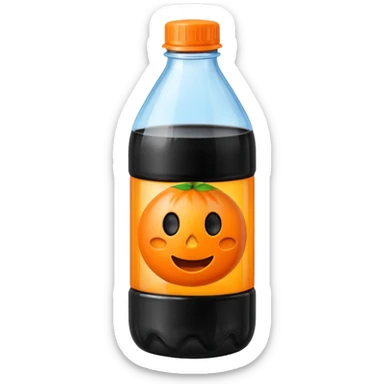 Create a drink in a plastic bottle with a black liquid named Kofola and orange sticker