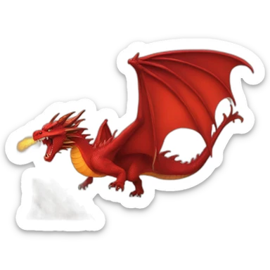 a red dragon spitting fire coming from behind the mountain, cinematic sticker