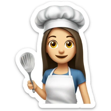 Brunette long straight hair girl making dinner in a cook hat sticker