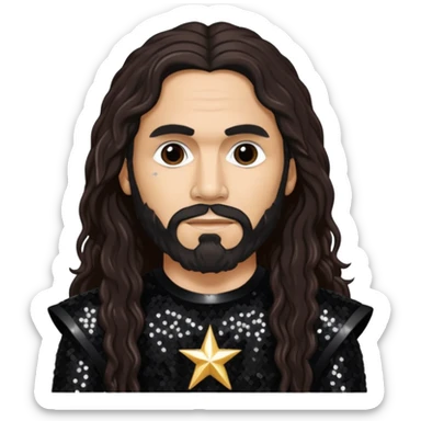 Tom Araya with long dark brown hair, black sequin outfit  sticker