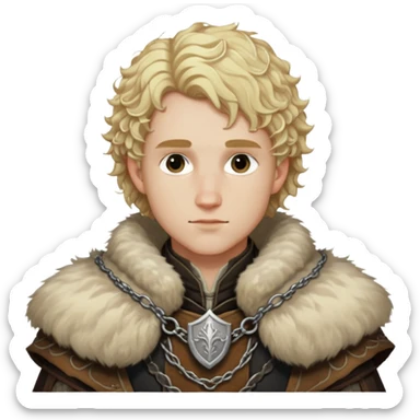Cullen Rutherford from Dragon Age with blonde curly hair and fur mantle sticker