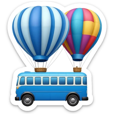 make me a high definition emoji of a Blue bus suspended by a single hot air balloon sticker