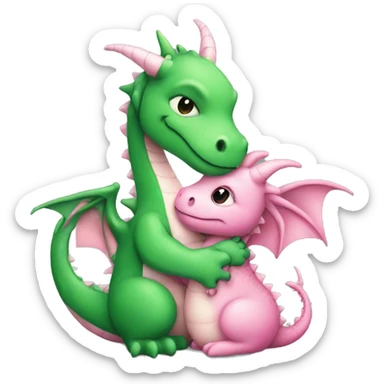 Papa green dragon hugging baby pink dragon sticker