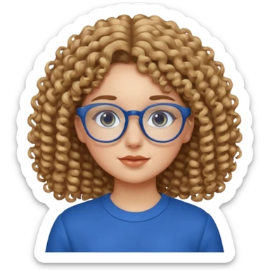 curly hair girl with eyeglasses and blue outfit sticker