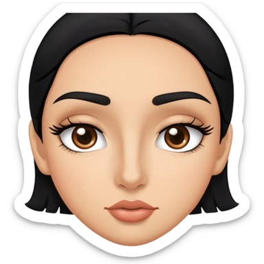 Pelo negro, tez bronceada, ojos marrones y grandes, pestañas, cejas pronunciadas, labios grandes, nariz pequeña sticker