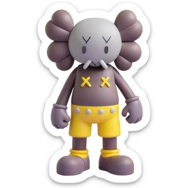 Kaws figure in 3D style, toy-like, with signature X eyes sticker