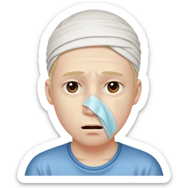 sick person with tissue on nose, fever and is shaking. sticker