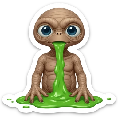 E.T. The Extra-Terrestrial from the movie puking green liquid sticker